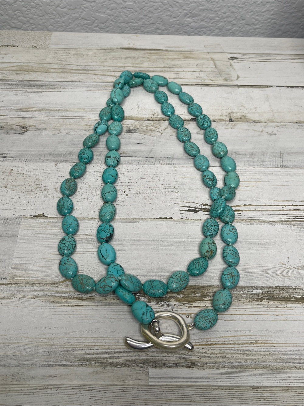 Turquoise Beaded Necklace 48” Long Statement Oversized Toggle - Picture 2 of 4